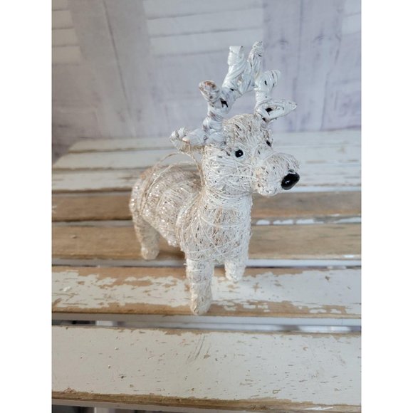 Glitter reindeer ornament shabby chic white deer X - Picture 1 of 6